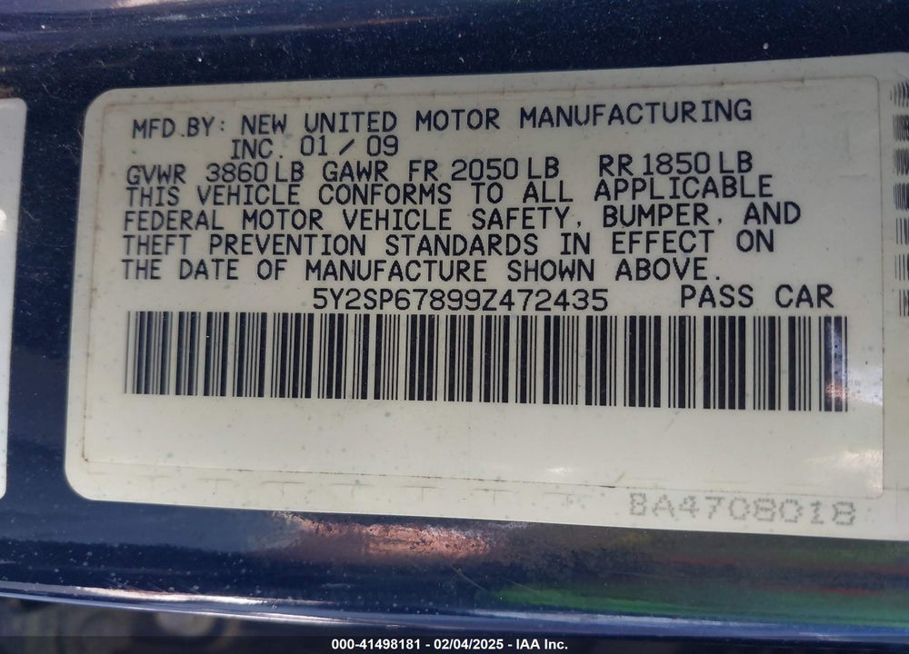 2009 PONTIAC VIBE VIN: 5Y2SP67899Z472435