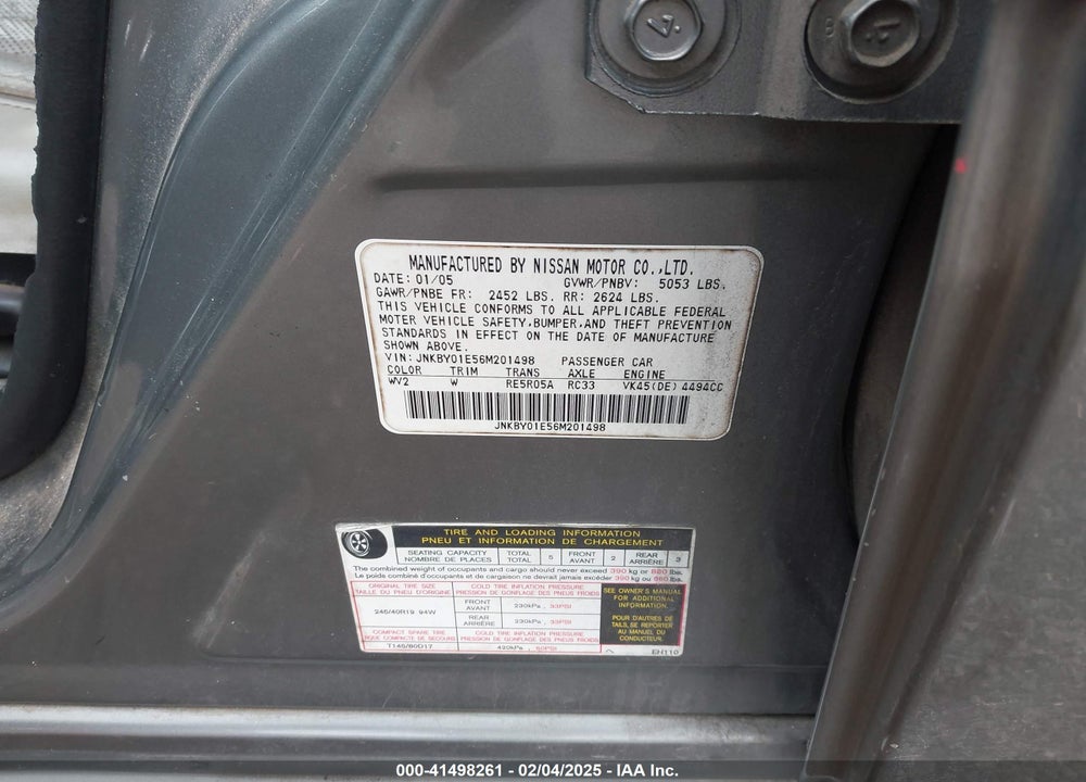 2006 INFINITI M45 VIN: JNKBY01E56M201498