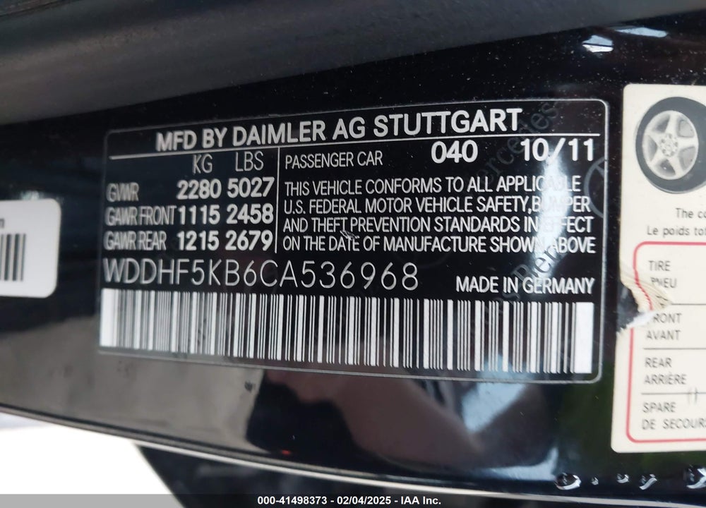 2012 MERCEDES-BENZ E 350 VIN: WDDHF5KB6CA536968