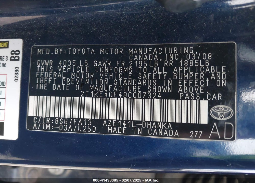 2009 TOYOTA MATRIX VIN: 2T1KE40E49C007324