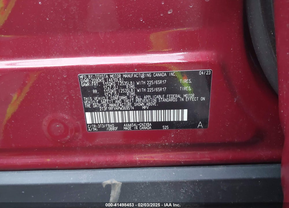2023 TOYOTA RAV4 VIN: 2T3F1RFV4PW369514