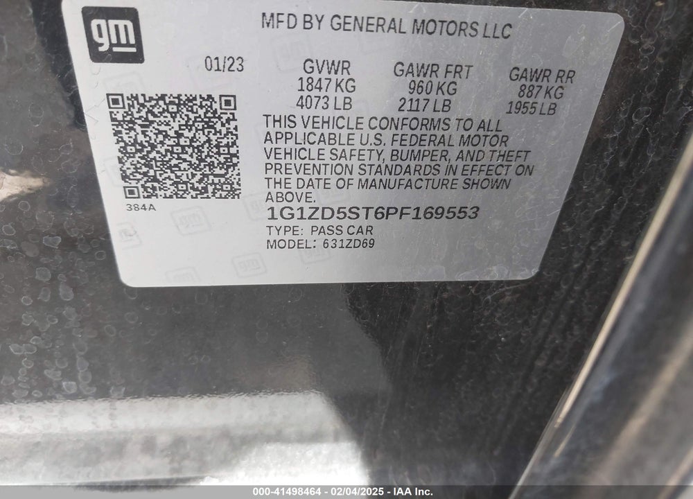2023 CHEVROLET MALIBU VIN: 1G1ZD5ST6PF169553