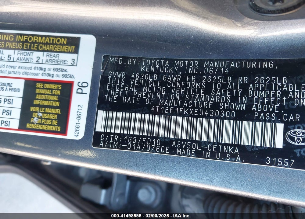 2014 TOYOTA CAMRY VIN: 4T1BF1FKXEU430300