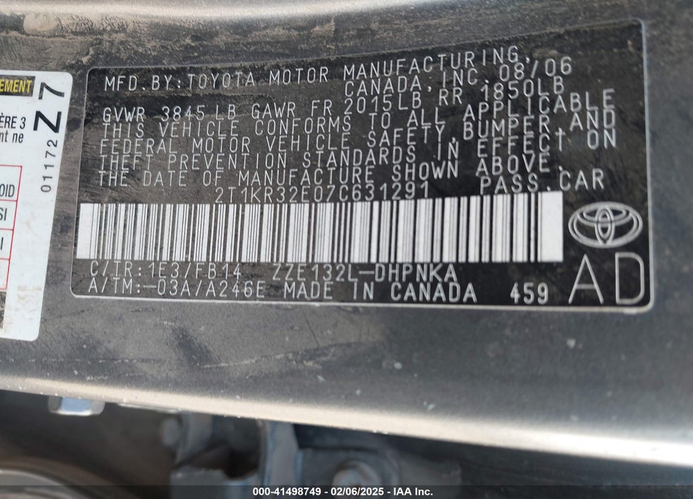 2007 TOYOTA MATRIX VIN: 2T1KR32E07C631291