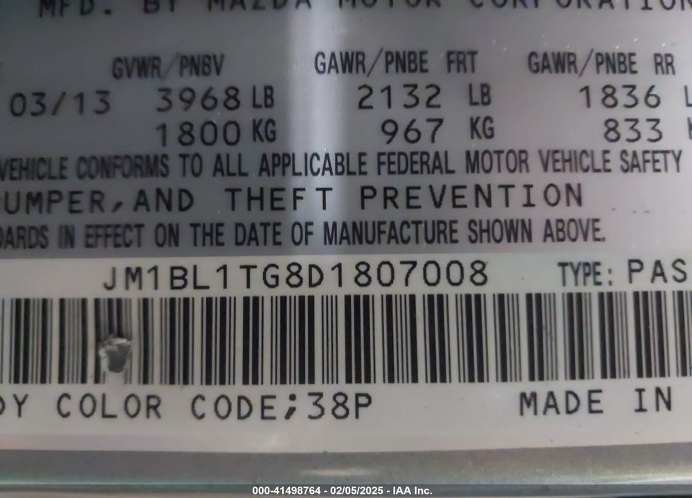 2013 MAZDA MAZDA3 VIN: JM1BL1TG8D1807008