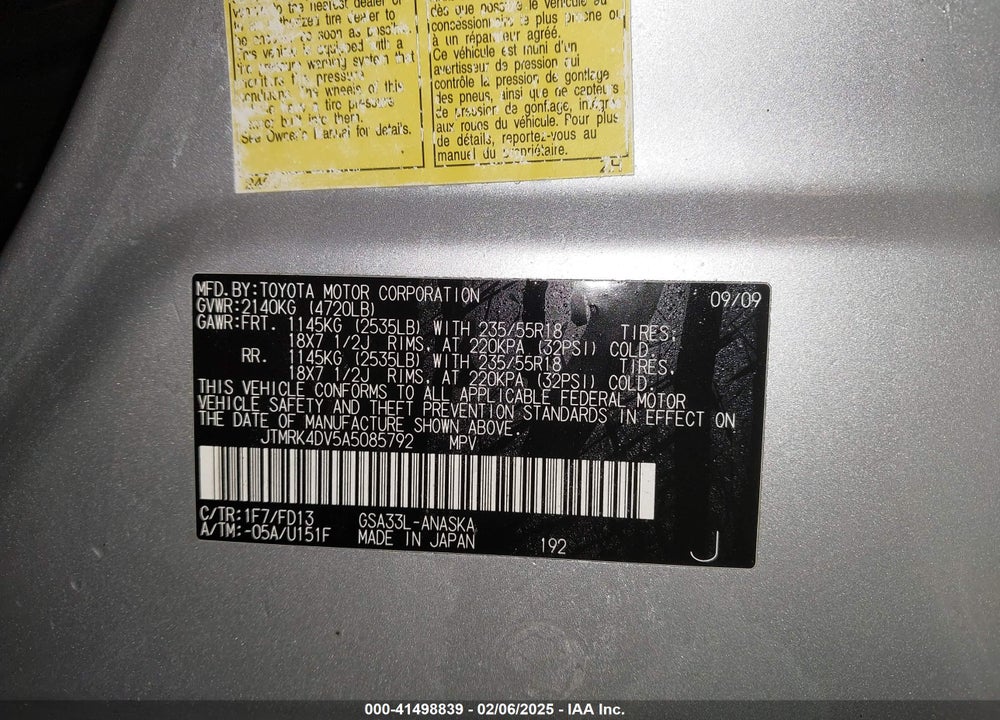 2010 TOYOTA RAV4 SPORT VIN: JTMRK4DV5A5085792