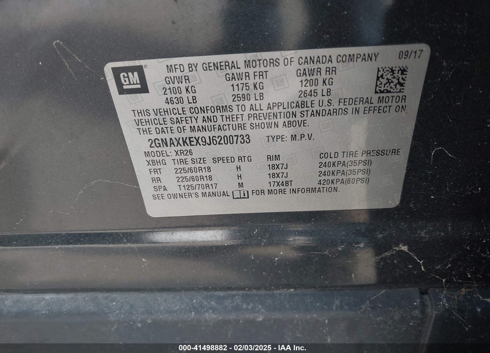 2018 CHEVROLET EQUINOX LT VIN: 2GNAXKEX9J6200733