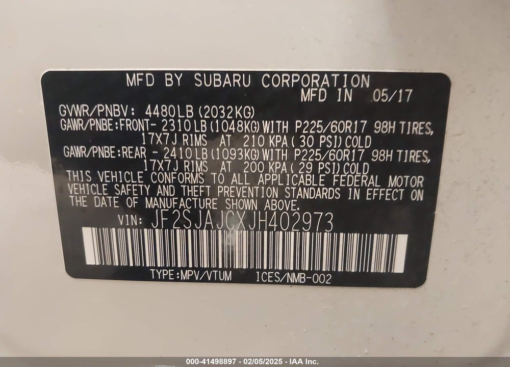 2018 SUBARU FORESTER 2.5I LIMITED VIN: JF2SJAJCXJH402973