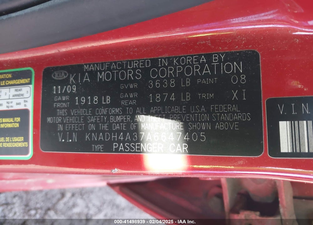 2010 KIA RIO VIN: KNADH4A37A6647405