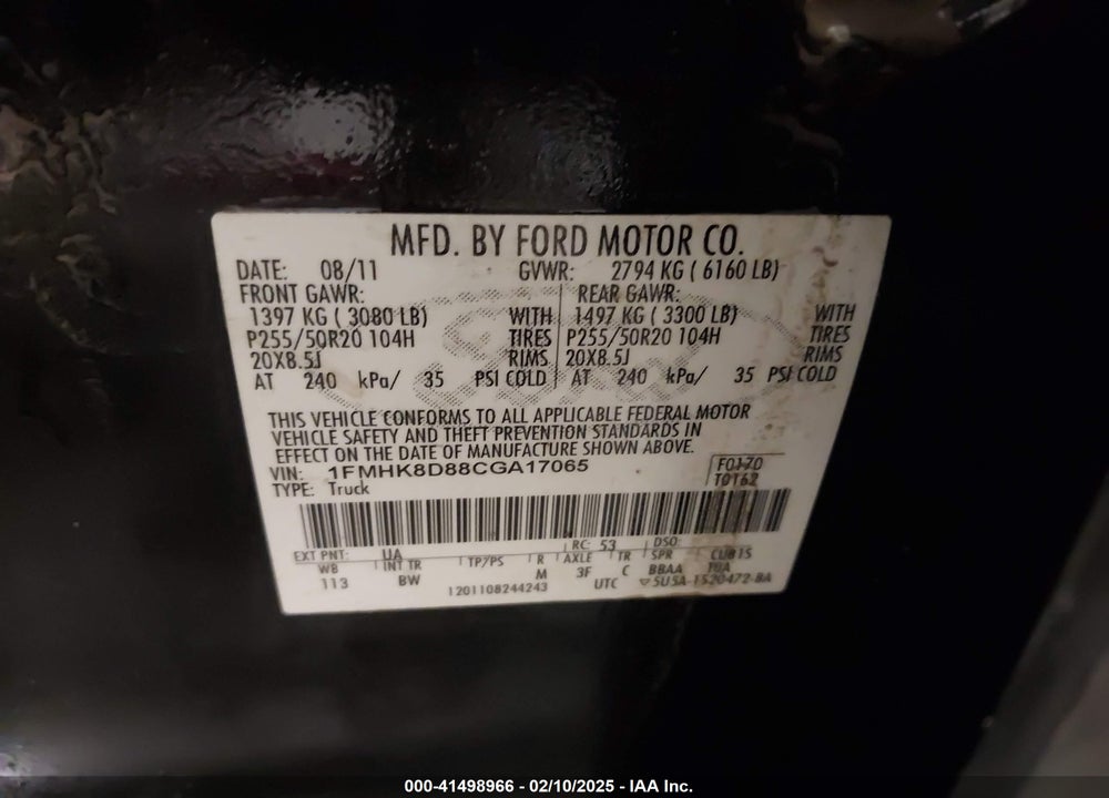 2012 FORD EXPLORER XLT VIN: 1FMHK8D88CGA17065