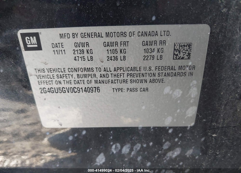 2012 BUICK REGAL VIN: 2G4GU5GV0C9140976