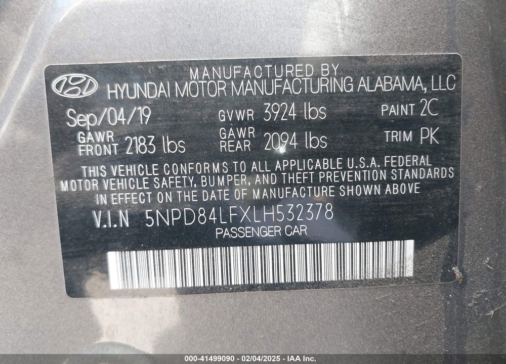 2020 HYUNDAI ELANTRA VIN: 5NPD84LFXLH532378