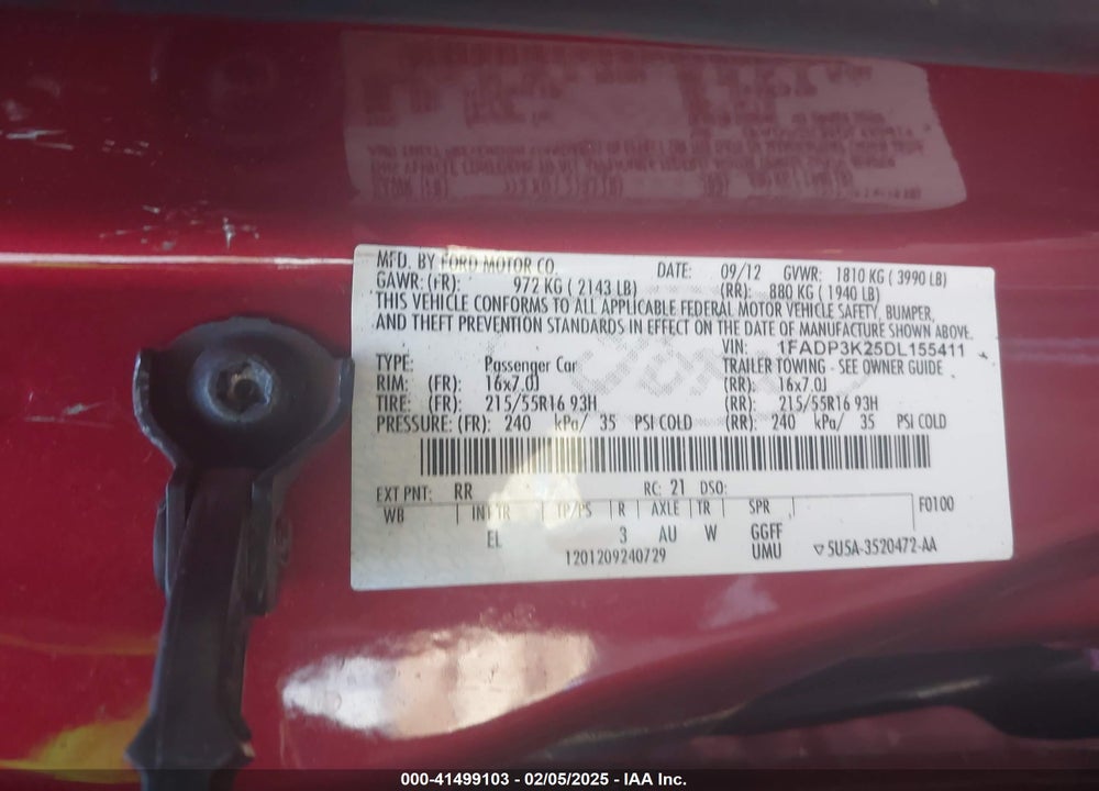 2013 FORD FOCUS SE VIN: 1FADP3K25DL155411