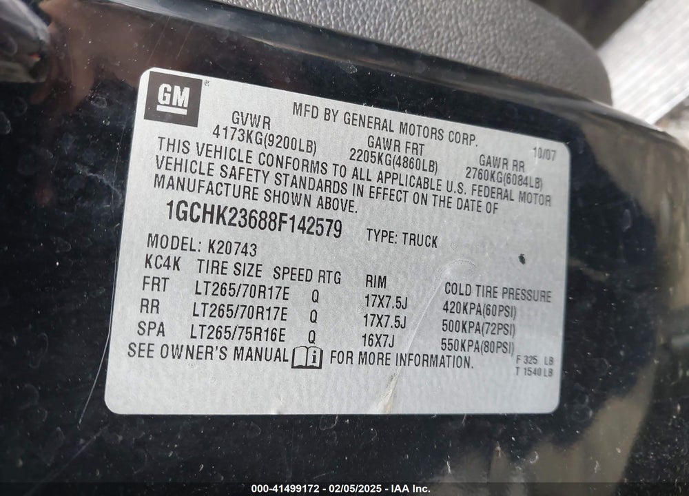 2008 CHEVROLET SILVERADO VIN: 1GCHK23688F142579