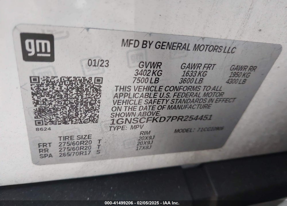 2023 CHEVROLET SUBURBAN VIN: 1GNSCFKD7PR254451