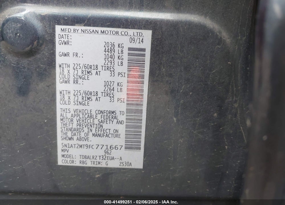 2015 NISSAN ROGUE VIN: 5N1AT2MT9FC771667