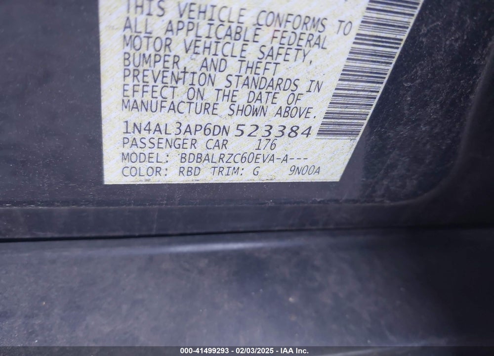 2013 NISSAN ALTIMA VIN: 1N4AL3AP6DN523384