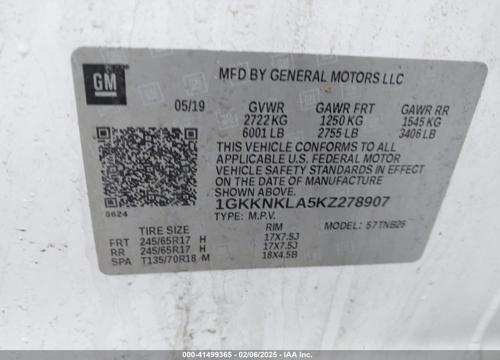 2019 GMC ACADIA SLE-1 VIN: 1GKKNKLA5KZ278907