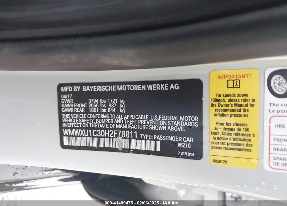 2017 MINI HARDTOP VIN: WMWXU1C30H2F78811