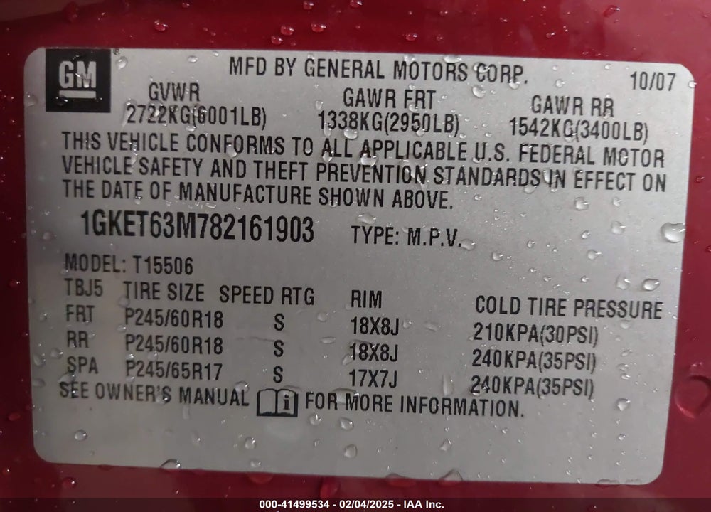 2008 GMC ENVOY VIN: 1GKET63M782161903