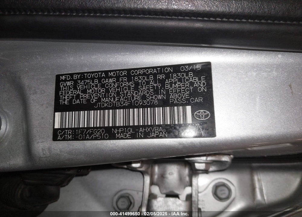 2015 TOYOTA PRIUS C TWO VIN: JTDKDTB34F1093078