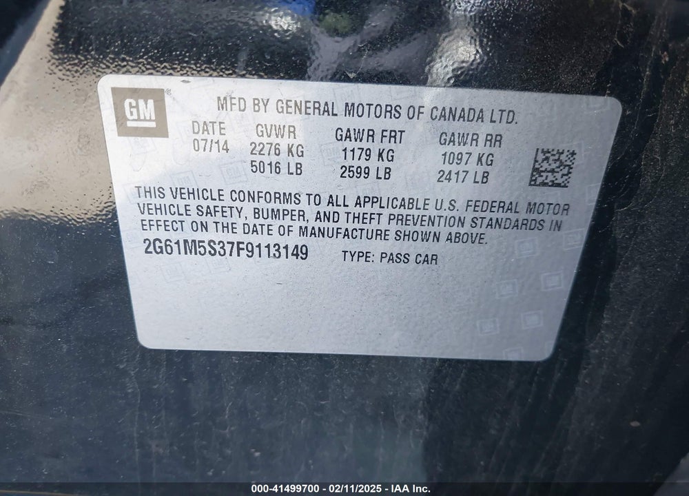 2015 CADILLAC XTS LUXURY VIN: 2G61M5S37F9113149