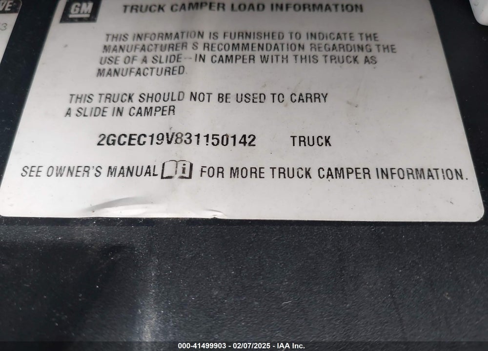 2003 CHEVROLET SILVERADO 1500 LS VIN: 2GCEC19V831150142