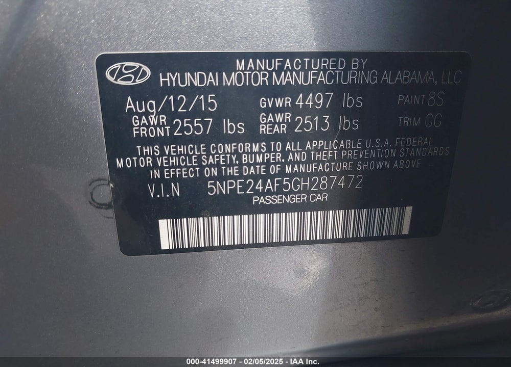 2016 HYUNDAI SONATA VIN: 5NPE24AF5GH287472