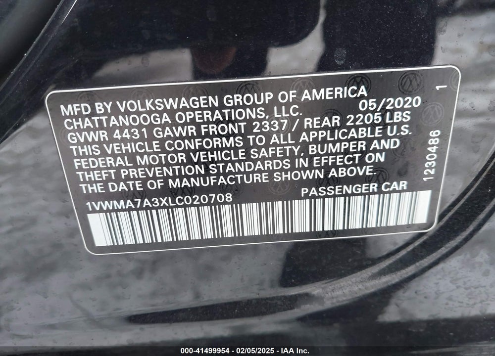 2020 VOLKSWAGEN PASSAT VIN: 1VWMA7A3XLC020708