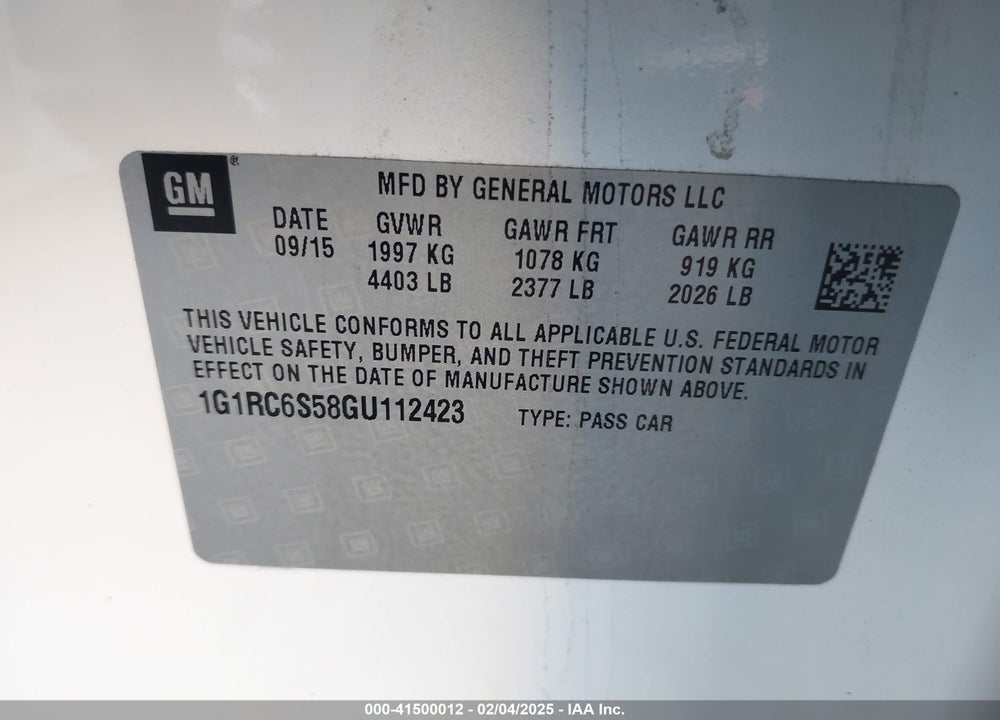 2016 CHEVROLET VOLT LT VIN: 1G1RC6S58GU112423