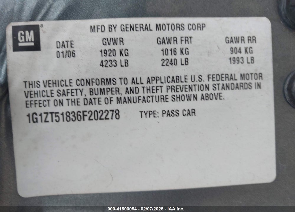 2006 CHEVROLET MALIBU LT VIN: 1G1ZT51836F202278