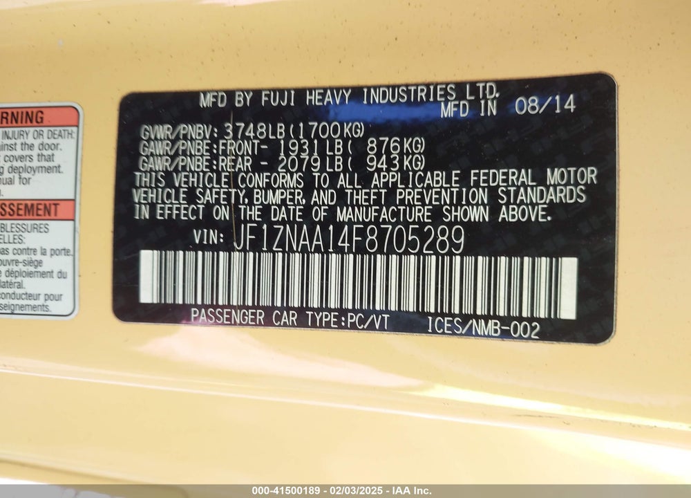 2015 SCION FR-S RELEASE SERIES VIN: JF1ZNAA14F8705289