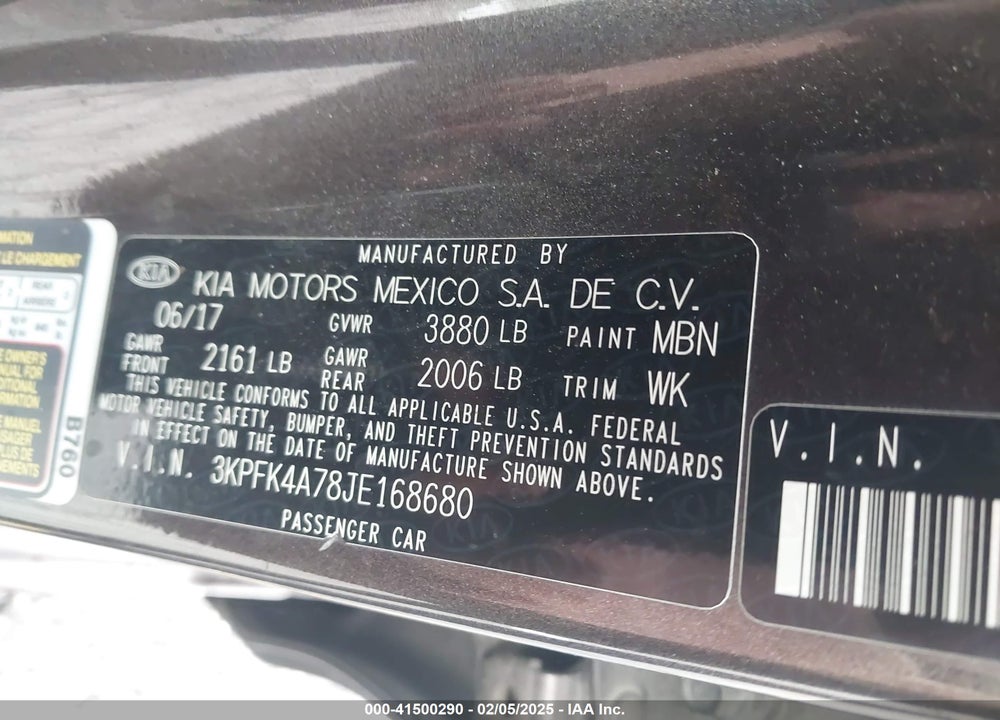 2018 KIA FORTE VIN: 3KPFK4A78JE168680
