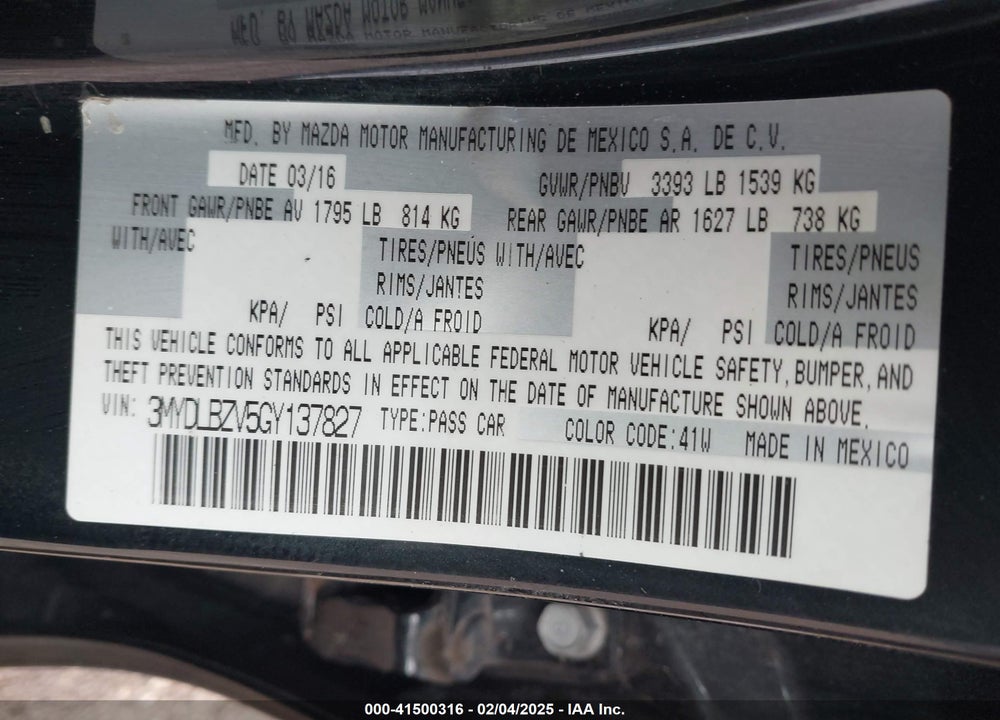 2016 SCION IA VIN: 3MYDLBZV5GY137827