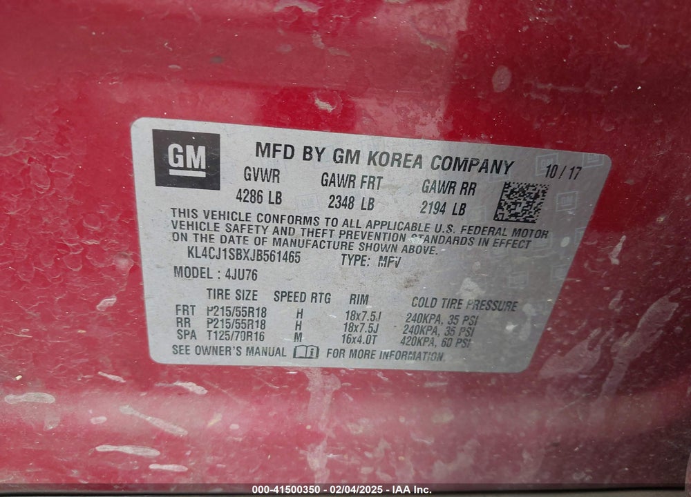 2018 BUICK ENCORE SPORT TOURING VIN: KL4CJ1SBXJB561465