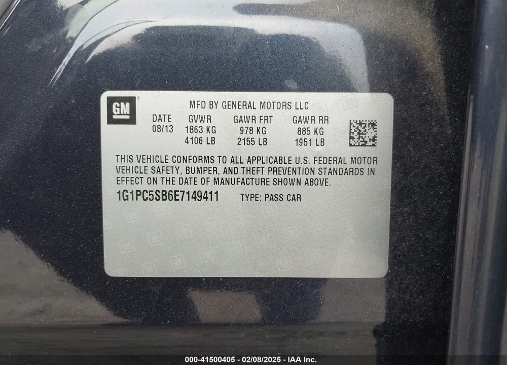 2014 CHEVROLET CRUZE VIN: 1G1PC5SB6E7149411