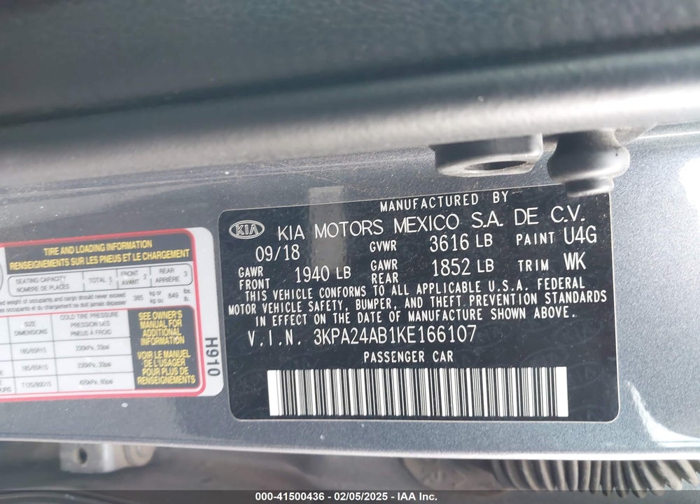 2019 KIA RIO VIN: 3KPA24AB1KE166107