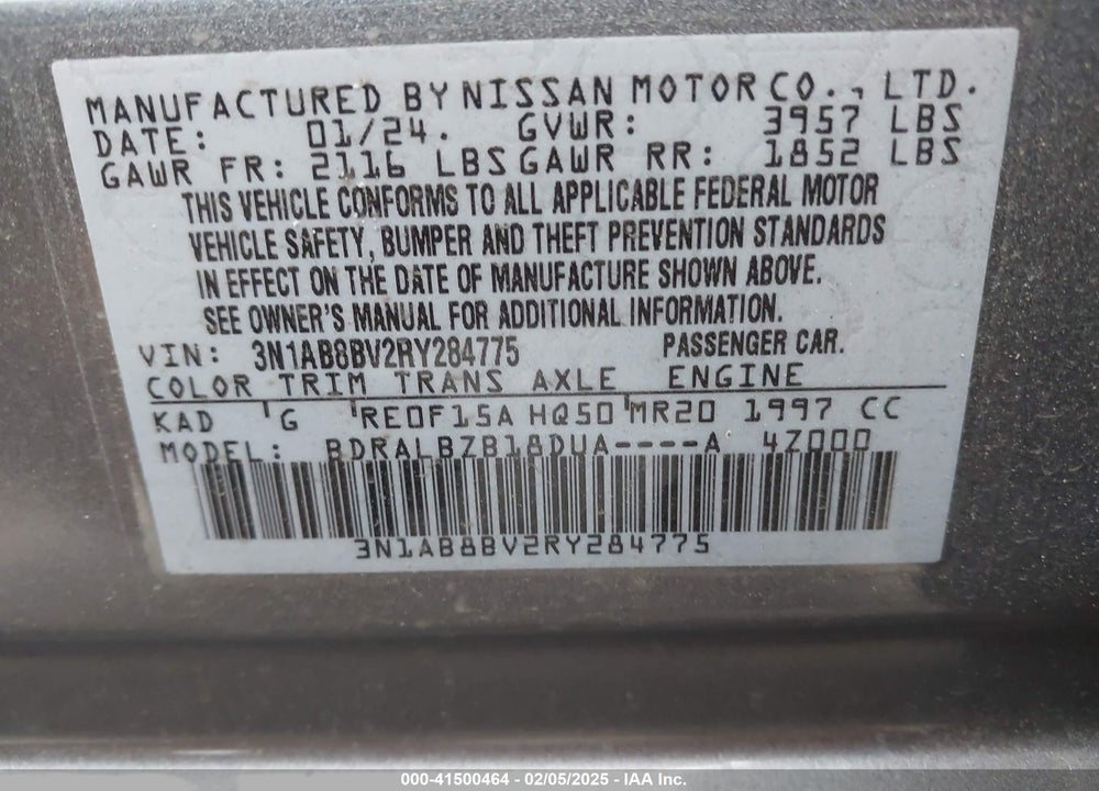 2024 NISSAN SENTRA VIN: 3N1AB8BV2RY284775