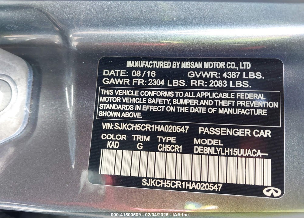 2017 INFINITI QX30 PREMIUM VIN: SJKCH5CR1HA020547