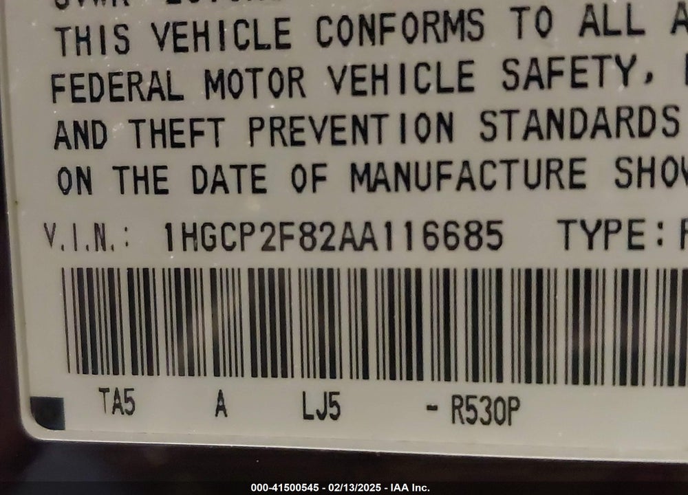 2010 HONDA ACCORD 2.4 EX-L VIN: 1HGCP2F82AA116685