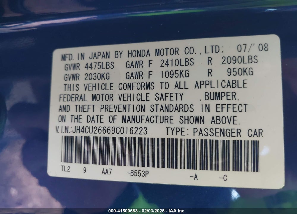 2009 ACURA TSX VIN: JH4CU26669C016223