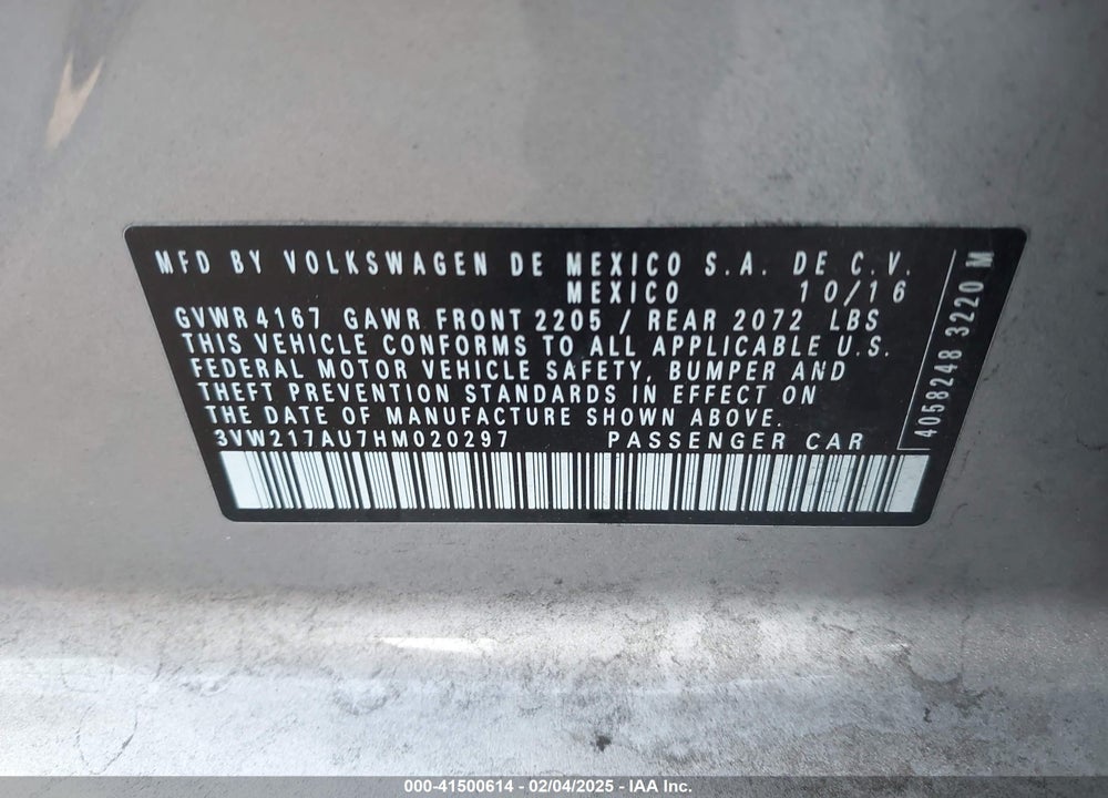 2017 VOLKSWAGEN GOLF TSI S 4-DOOR/TSI SE 4-DOOR/TSI SEL 4-DOOR/TSI WOLFSBURG EDITION 4-DOOR VIN: 3VW217AU7HM020297
