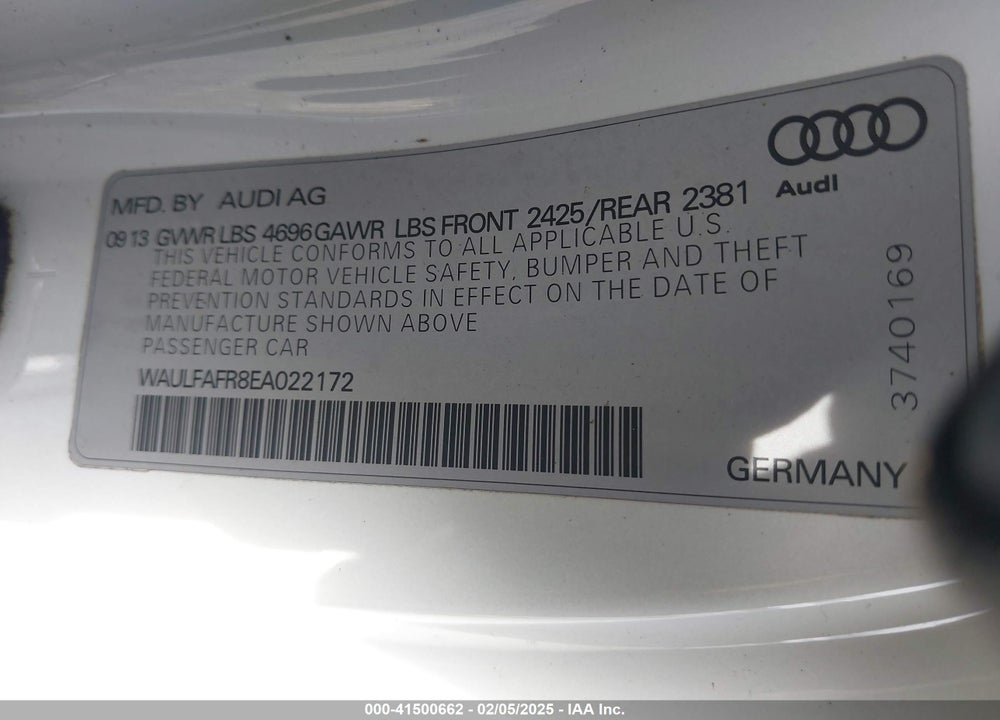 2014 AUDI A5 VIN: WAULFAFR8EA022172