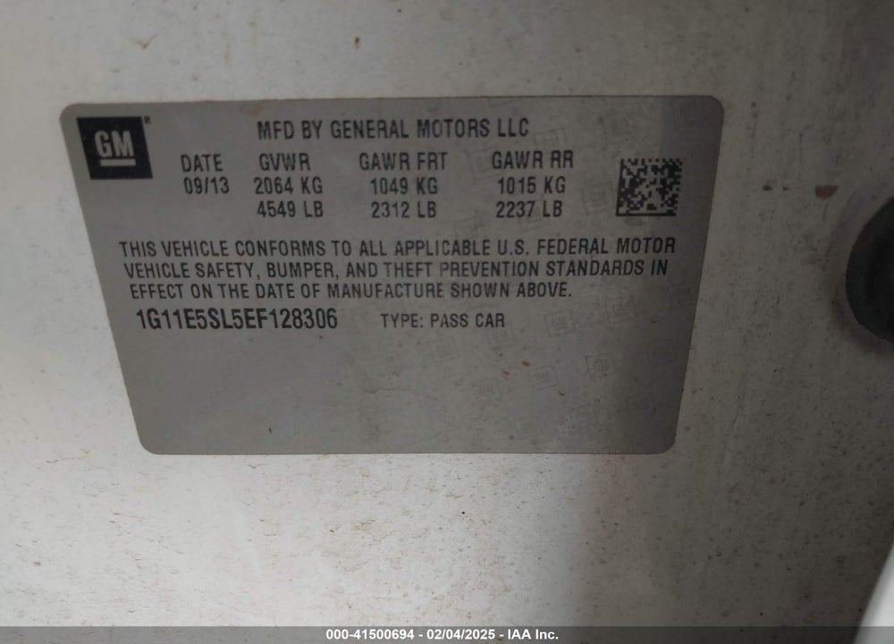 2014 CHEVROLET MALIBU VIN: 1G11E5SL5EF128306
