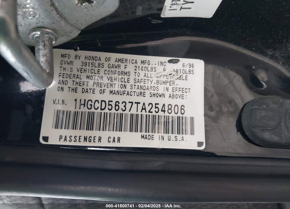 1996 HONDA ACCORD LX/EX VIN: 1HGCD5637TA254806