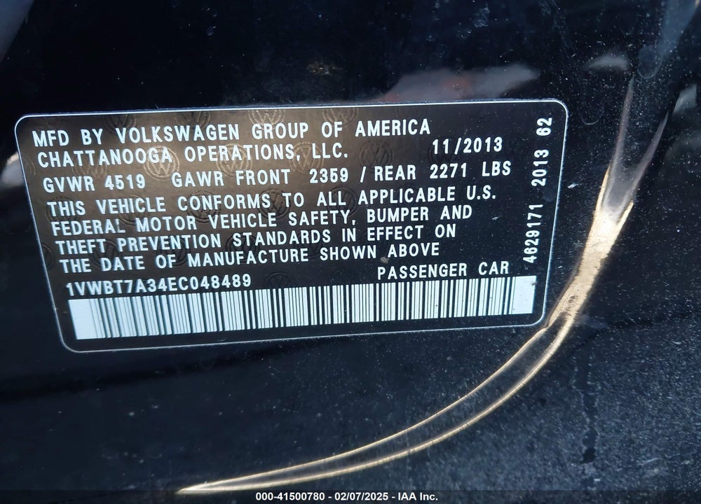 2014 VOLKSWAGEN PASSAT 1.8T SE VIN: 1VWBT7A34EC048489