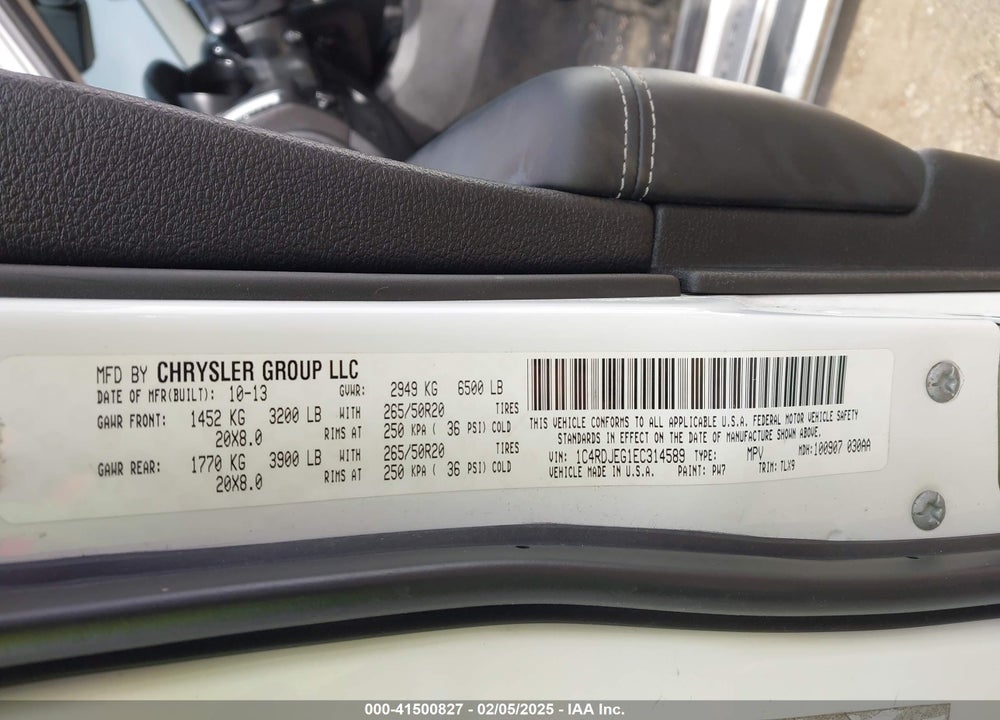 2014 DODGE DURANGO CITADEL VIN: 1C4RDJEG1EC314589