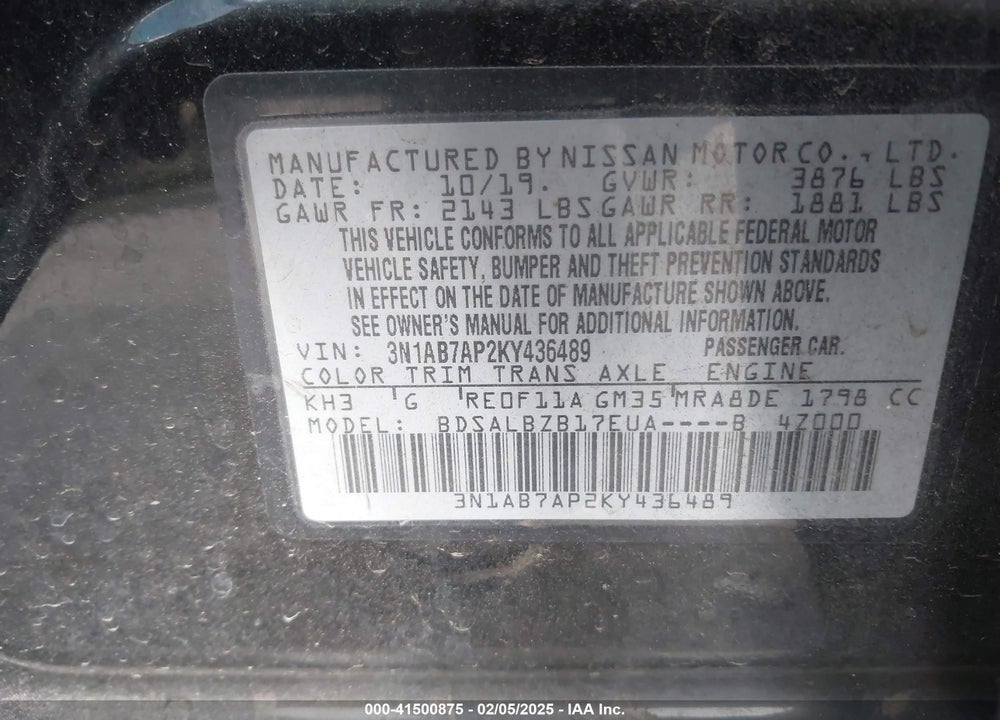 2019 NISSAN SENTRA VIN: 3N1AB7AP2KY436489