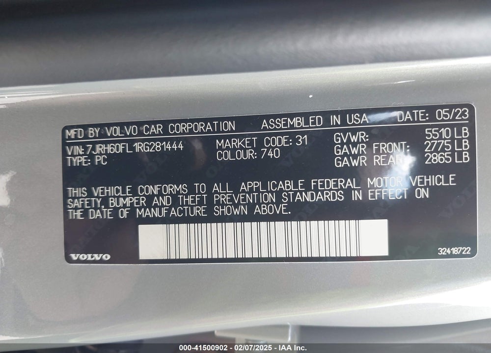 2024 VOLVO S60 RECHARGE PLUG-IN HYBRID VIN: 7JRH60FL1RG281444