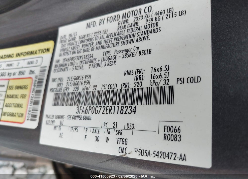 2014 FORD FUSION VIN: 3FA6P0G72ER118234